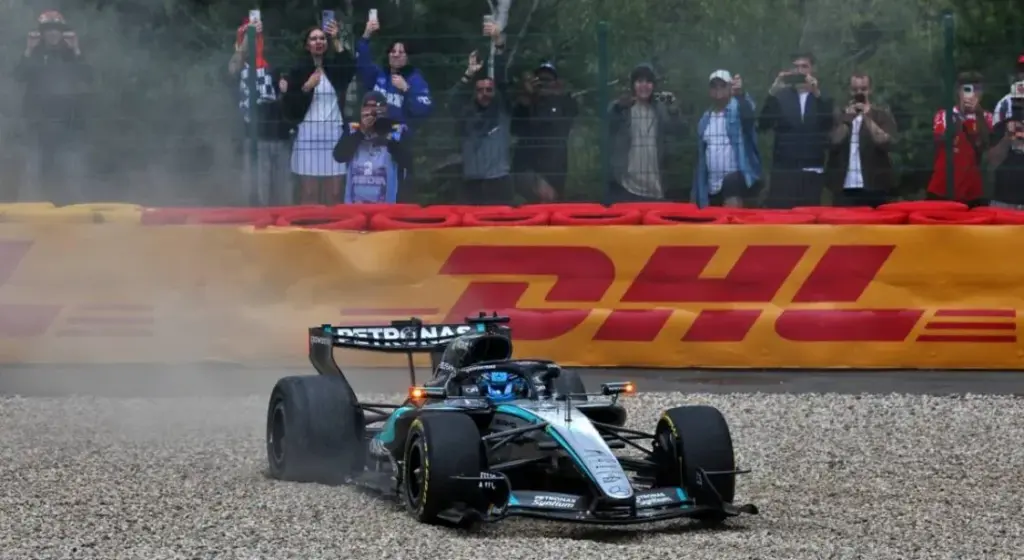 George Russell explodes on the radio after his retirement at Spa