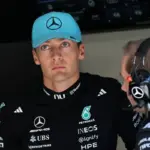 Mercedes changes an engine component on Russell's car before the Hungarian Grand Prix